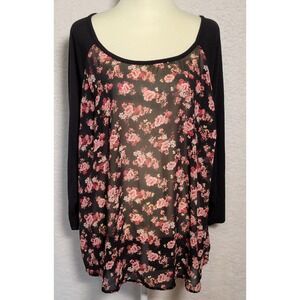 Torrid Blouse Top Size 3 Black Sheer‎ Floral 3/4 Sleeve Women's Lightweight 0758